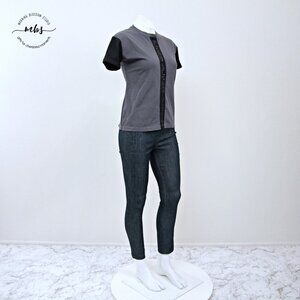 Fendi Jeans Logo Embroidery Crew Neck Short Sleeve T Shirt Black Gray Women L*